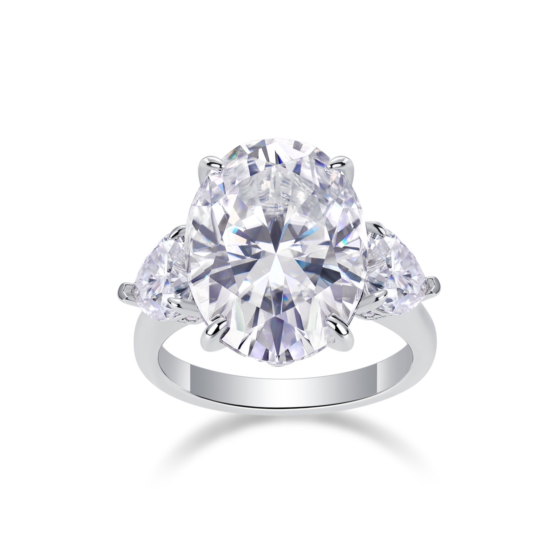 Attune Oval-Cut Moissanite Three-Stone Ring in Sterling Silver