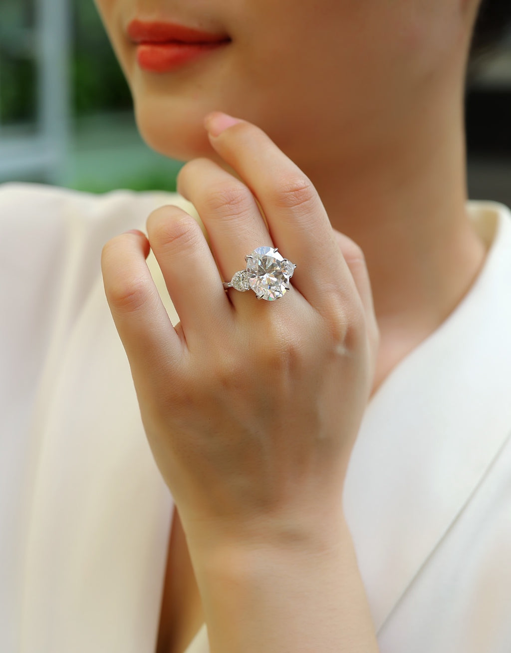 Attune Oval-Cut Moissanite Three-Stone Ring in Sterling Silver