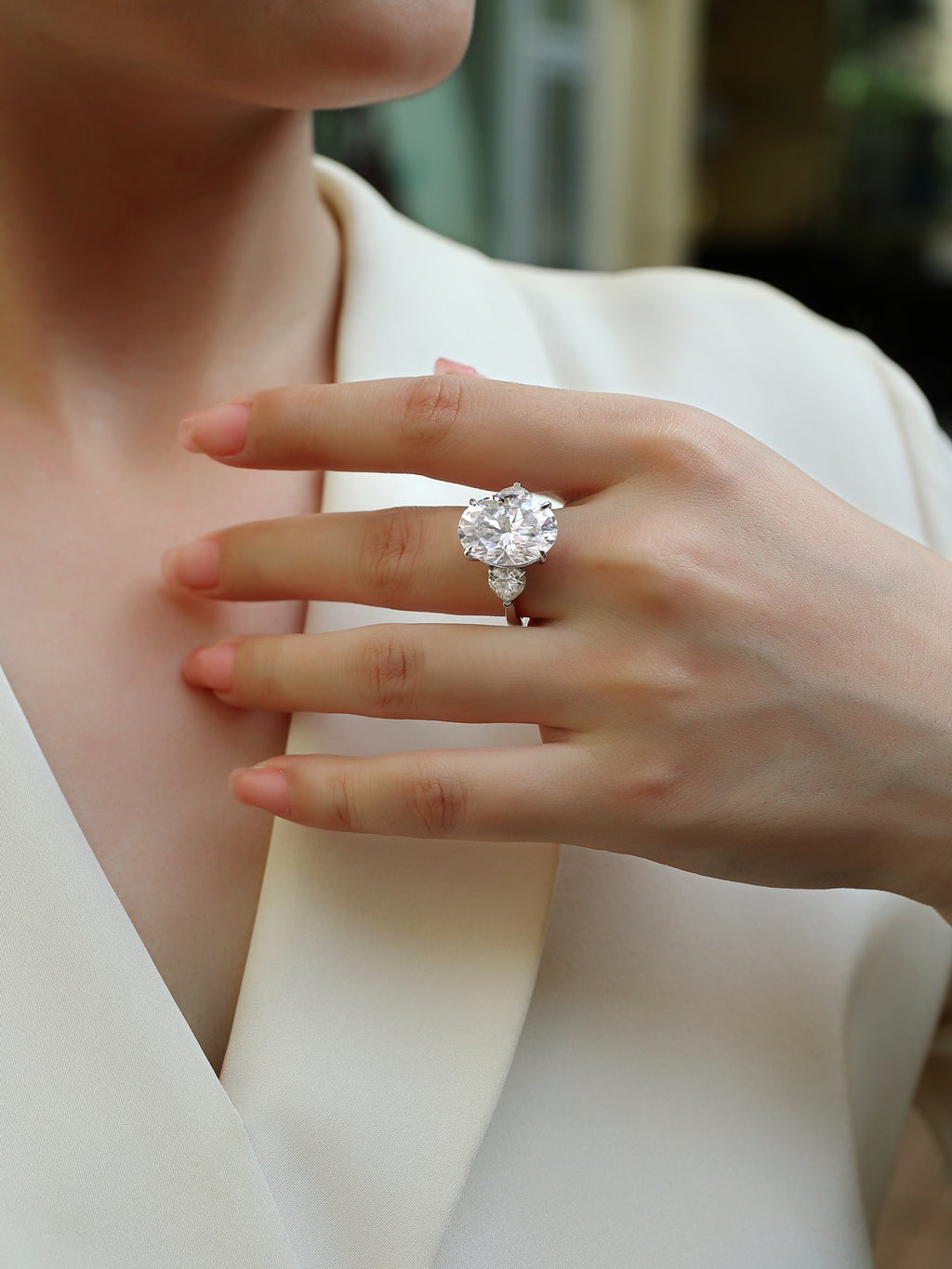 Attune Oval-Cut Moissanite Three-Stone Ring in Sterling Silver