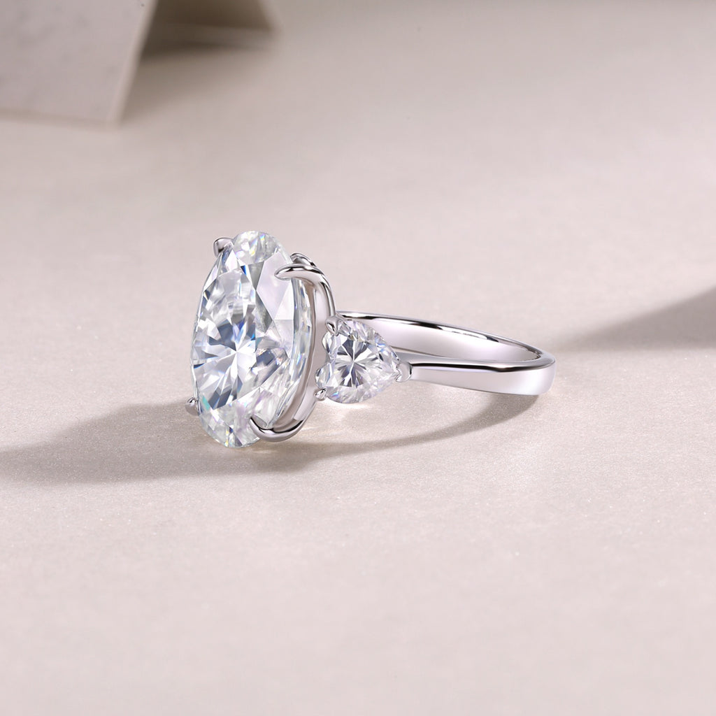 Attune Oval-Cut Moissanite Three-Stone Ring in Sterling Silver
