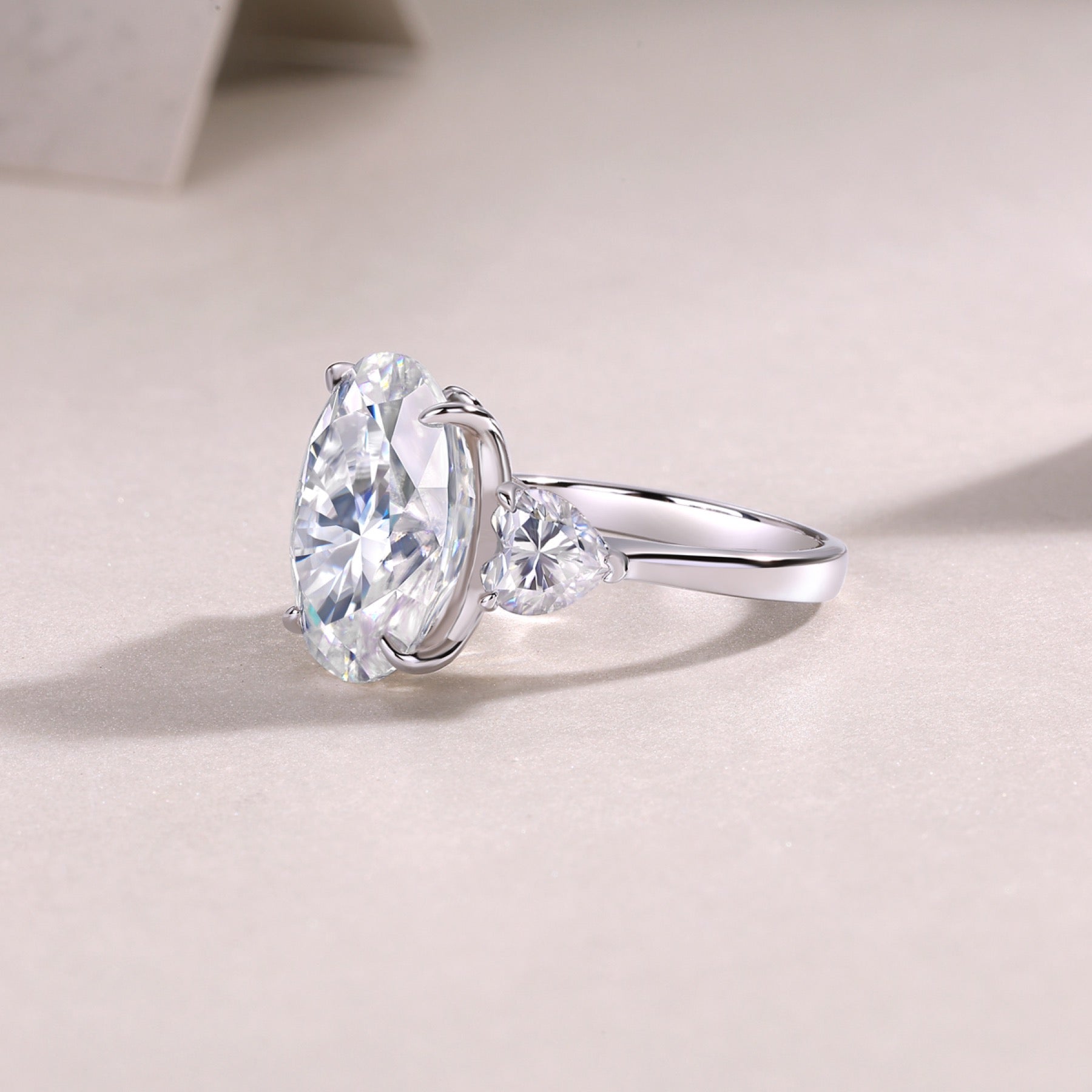 Attune Oval-Cut Moissanite Three-Stone Ring in Sterling Silver