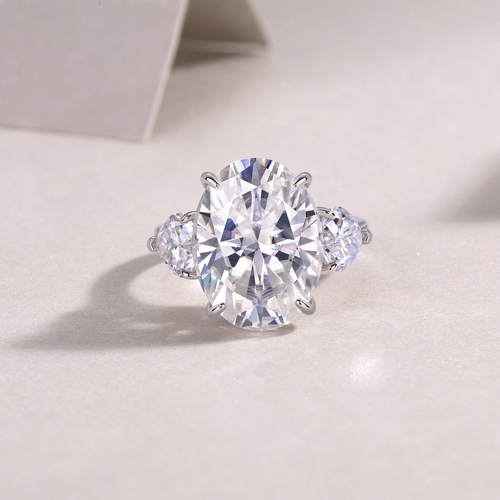 Attune Oval-Cut Moissanite Three-Stone Ring in Sterling Silver