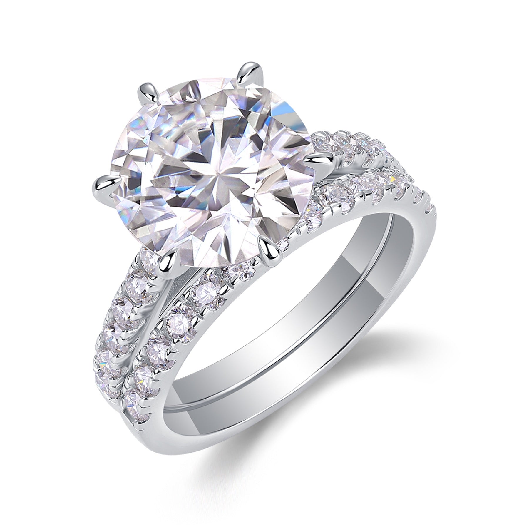 Twostar 5 Carat Moissanite Solitaire Ring in Sterling Silver