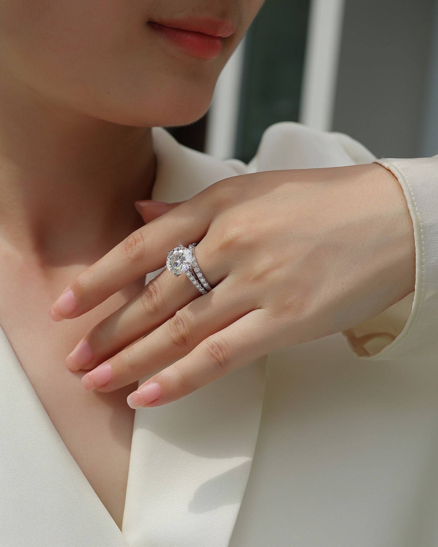Twostar 5 Carat Moissanite Solitaire Ring in Sterling Silver