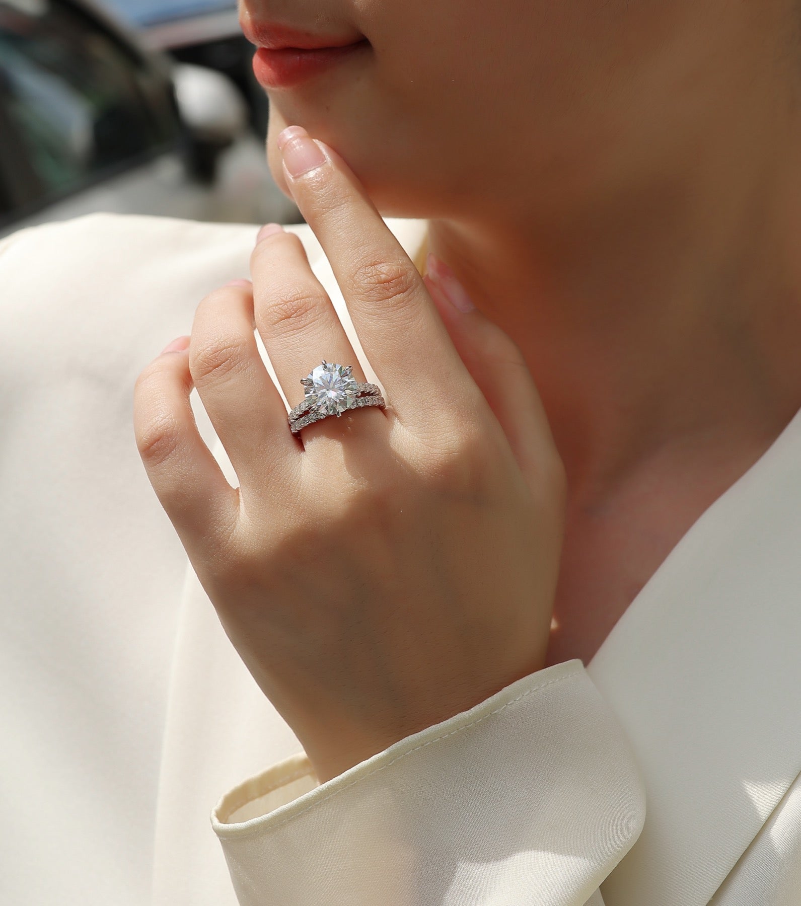 Twostar 5 Carat Moissanite Solitaire Ring in Sterling Silver