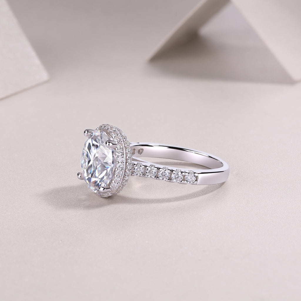 Starlace 5 Carat Moissanite Halo Ring in Sterling Silver