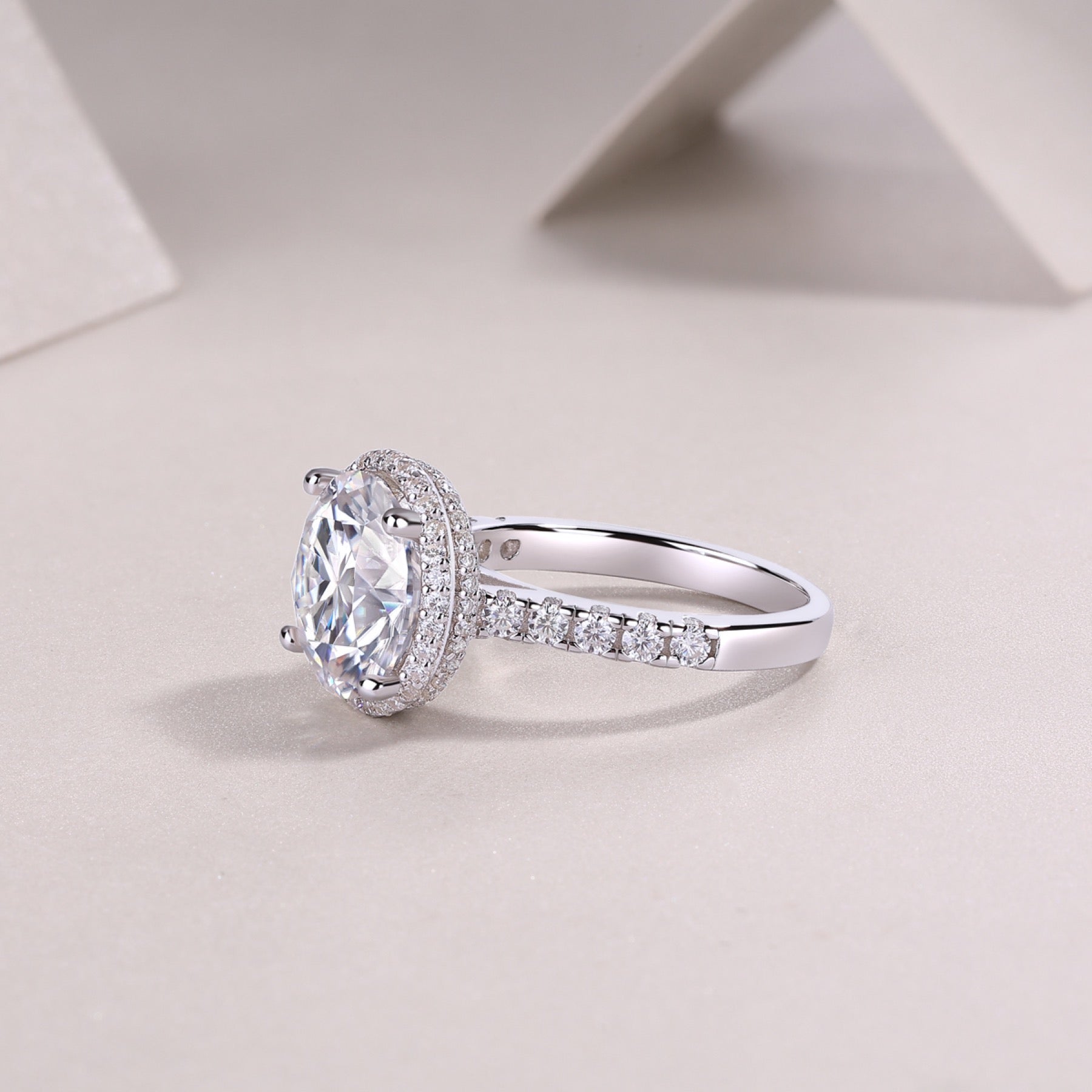 Starlace 5 Carat Moissanite Halo Ring in Sterling Silver