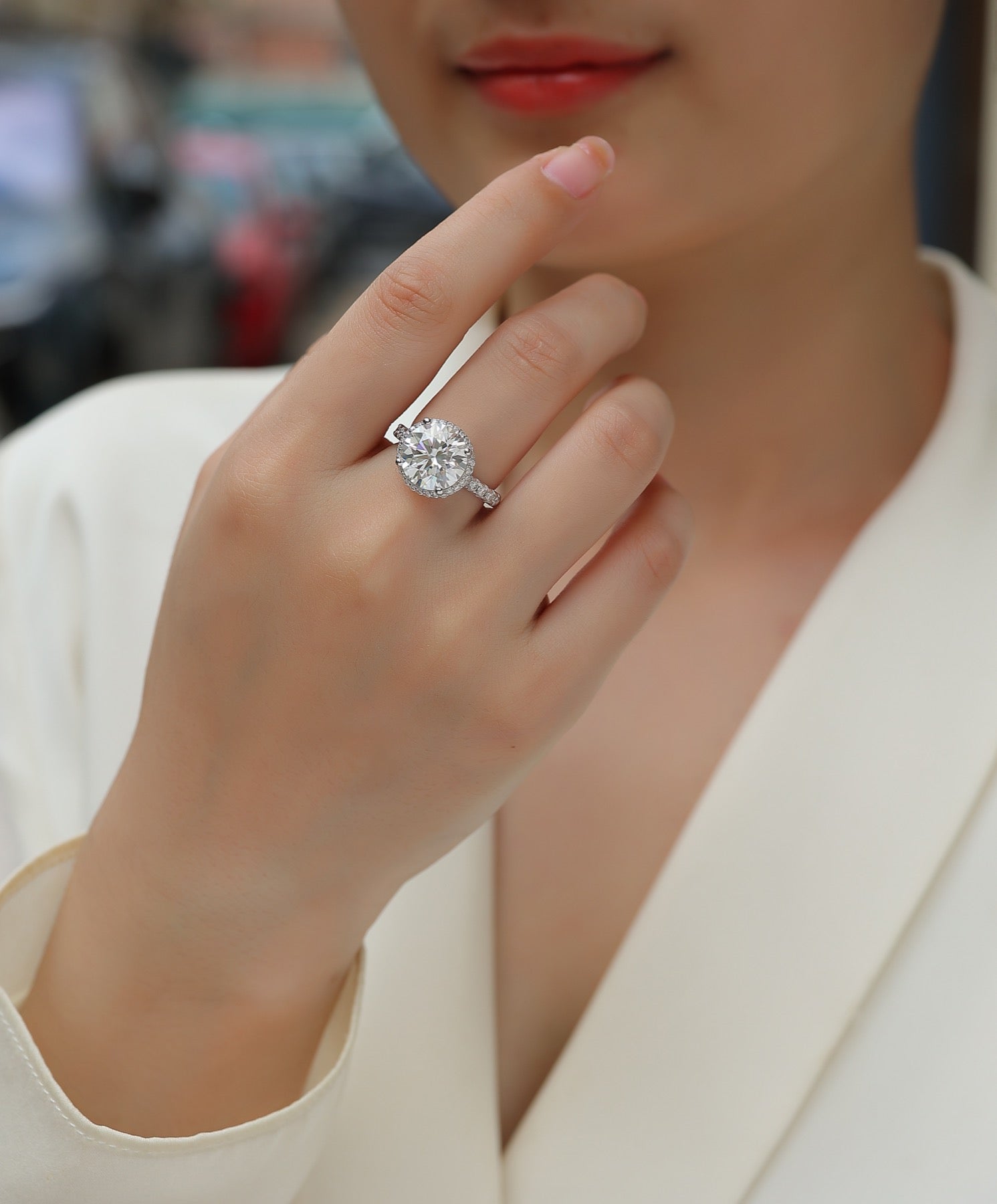 Starlace 5 Carat Moissanite Halo Ring in Sterling Silver