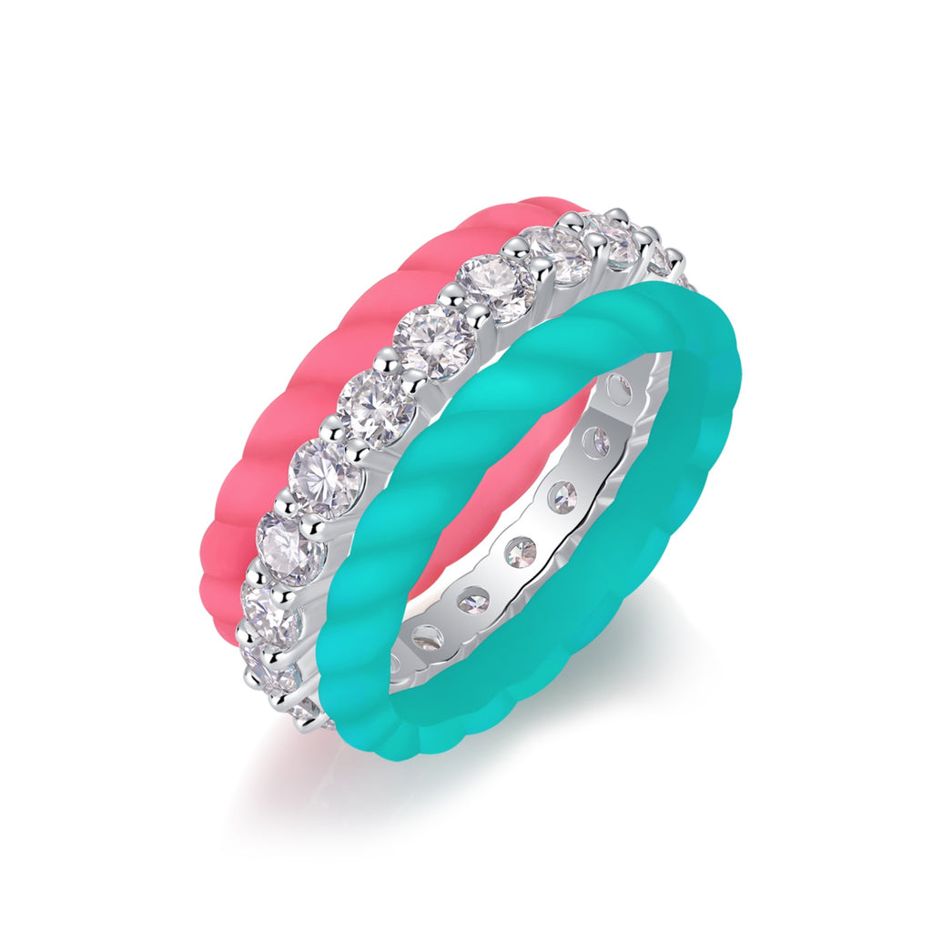 Candy Moissanite Enamel Band Ring in Sterling Silver