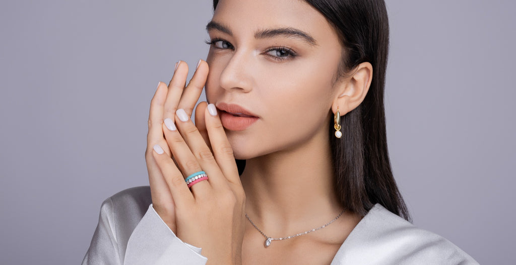Candy Moissanite Enamel Band Ring in Sterling Silver
