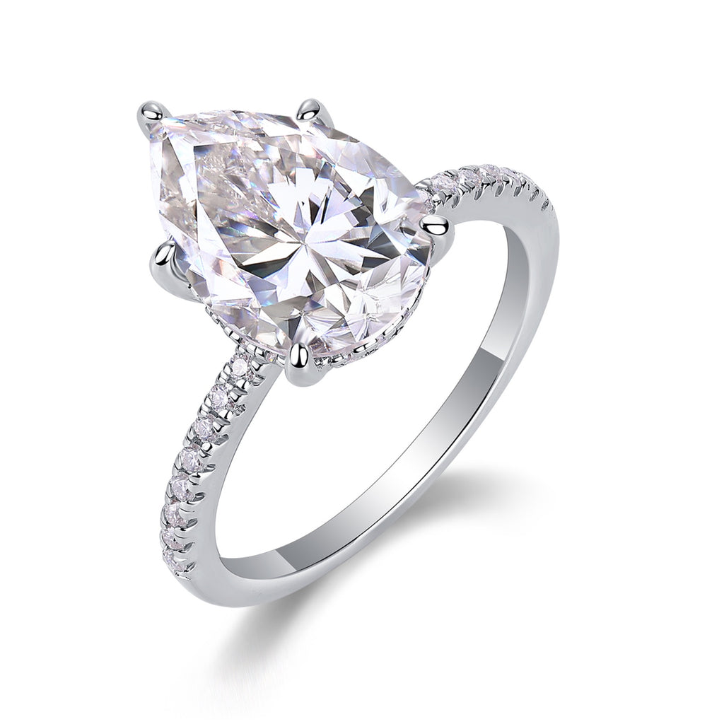 Waterheart Pear-Cut Moissanite Halo Ring in Sterling Silver