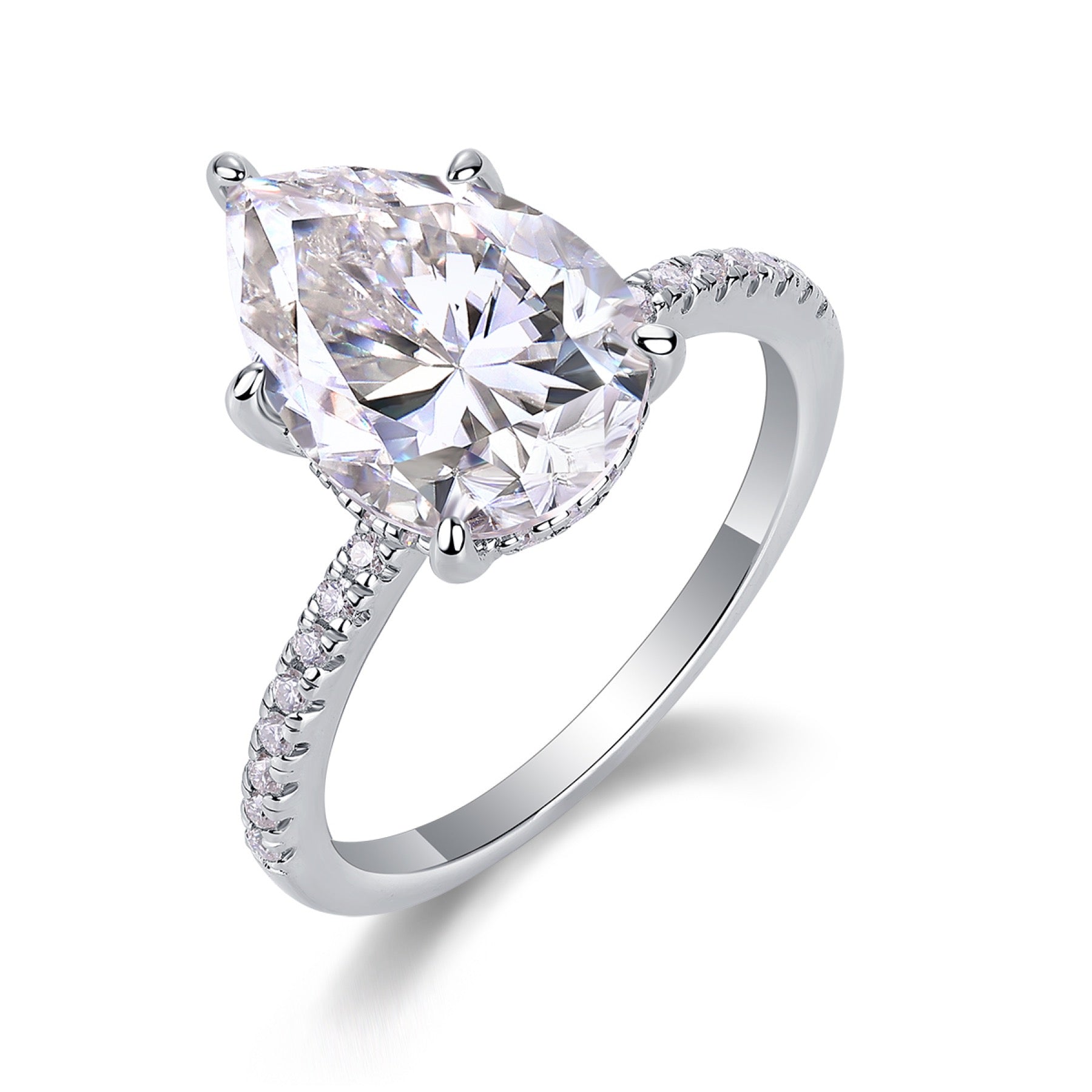 Waterheart Pear-Cut Moissanite Halo Ring in Sterling Silver