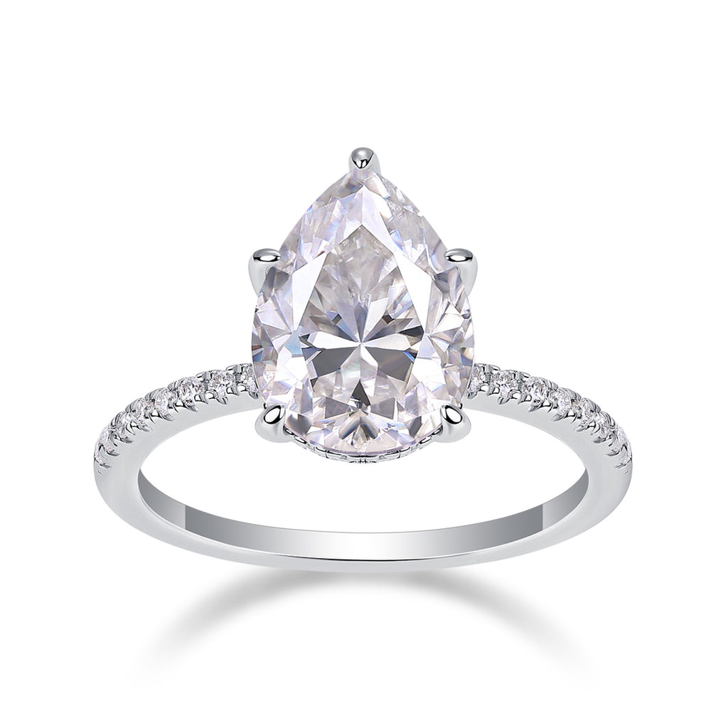 Waterheart Pear-Cut Moissanite Halo Ring in Sterling Silver