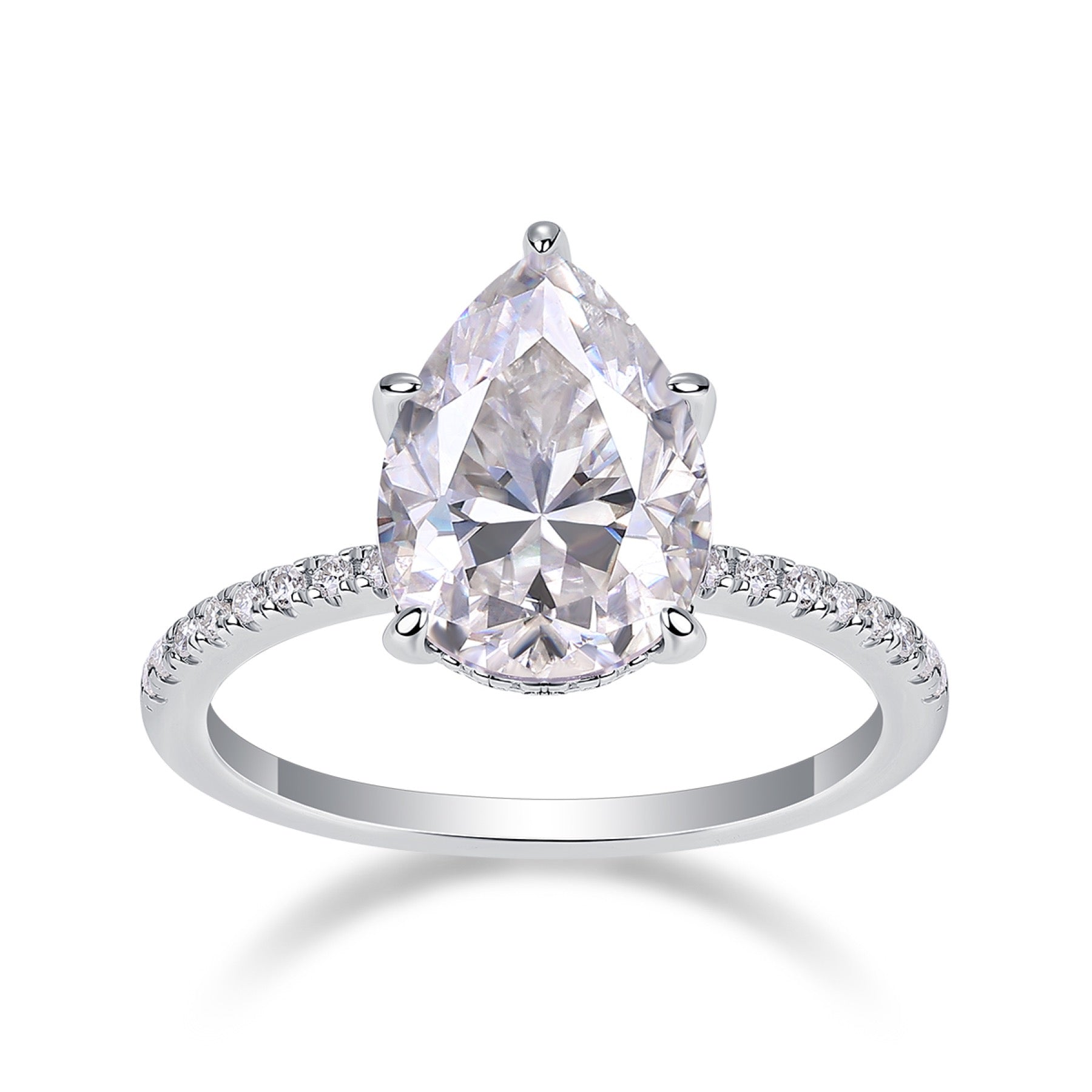 Waterheart Pear-Cut Moissanite Halo Ring in Sterling Silver