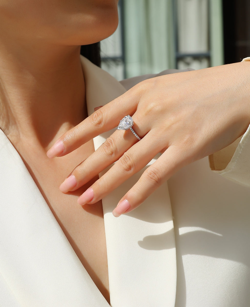 Waterheart Pear-Cut Moissanite Halo Ring in Sterling Silver