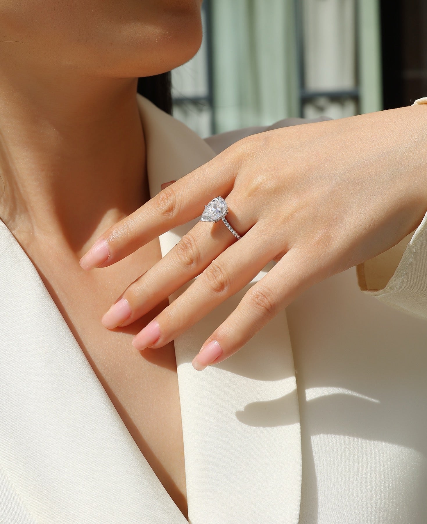 Waterheart Pear-Cut Moissanite Halo Ring in Sterling Silver