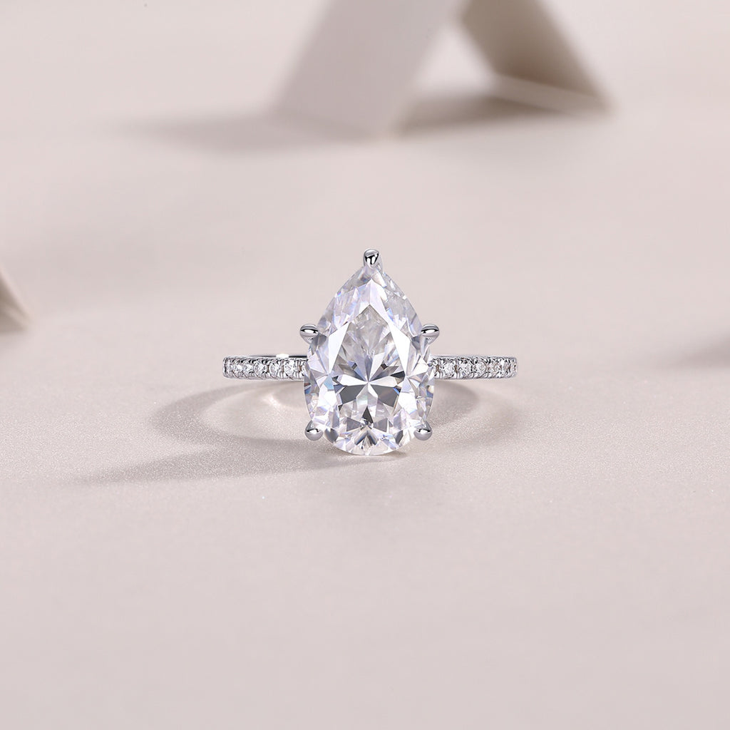 Waterheart Pear-Cut Moissanite Halo Ring in Sterling Silver