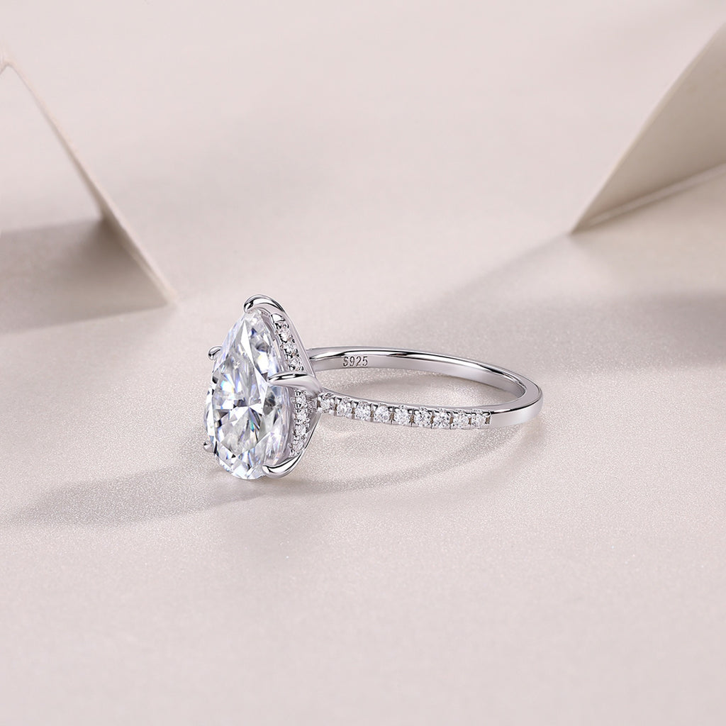 Waterheart Pear-Cut Moissanite Halo Ring in Sterling Silver