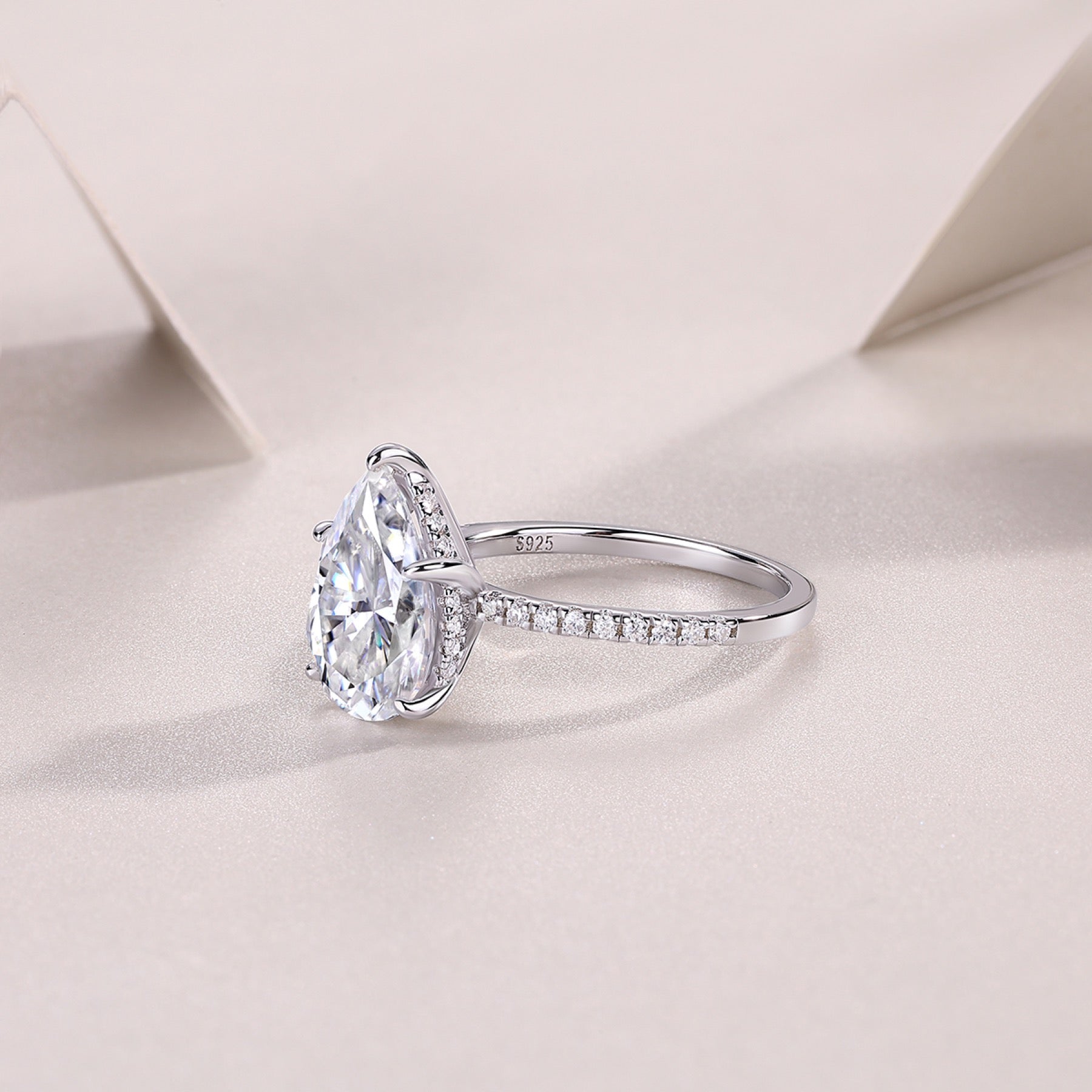 Waterheart Pear-Cut Moissanite Halo Ring in Sterling Silver