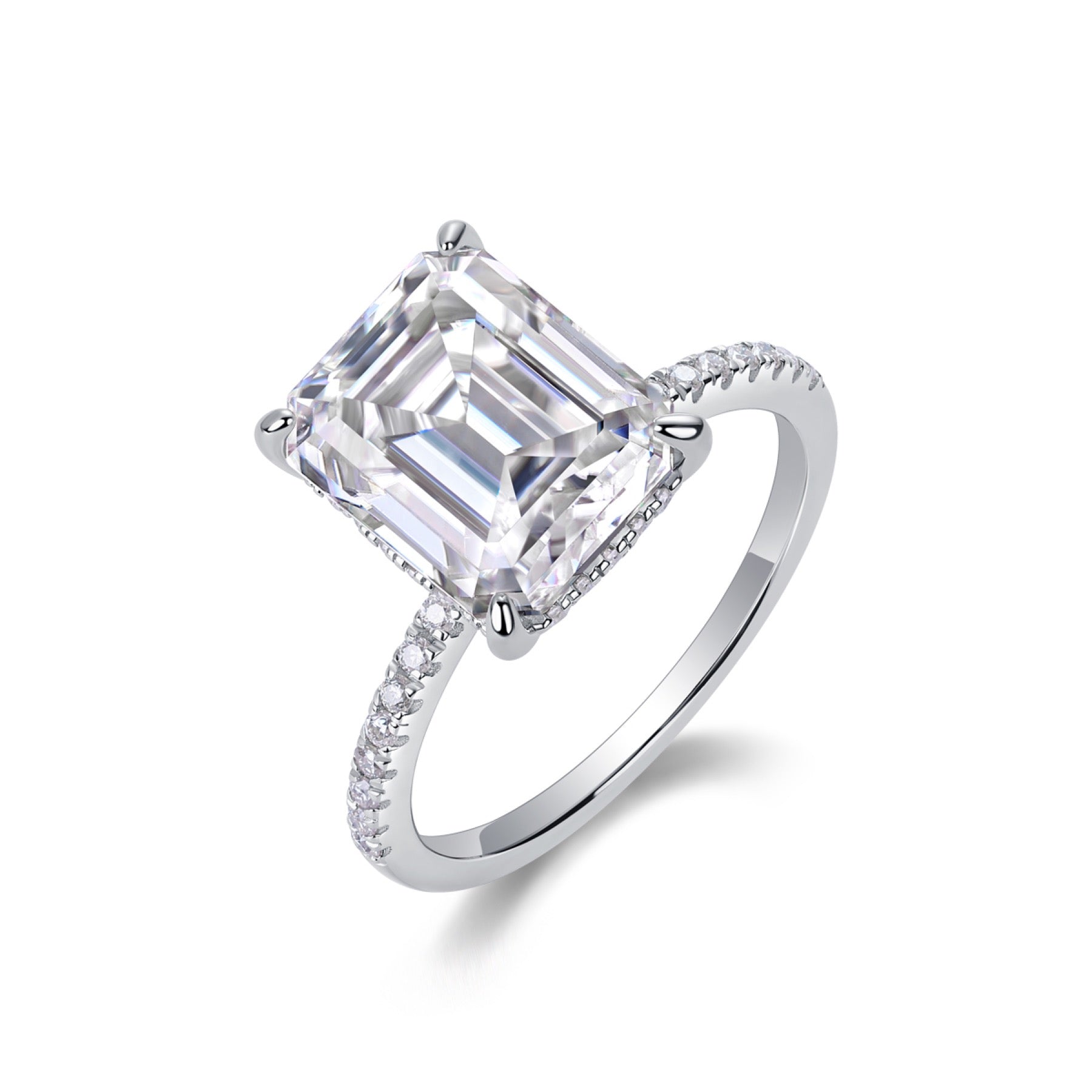 Metropole Emerald-Cut Moissanite Solitaire Ring in Sterling Silver