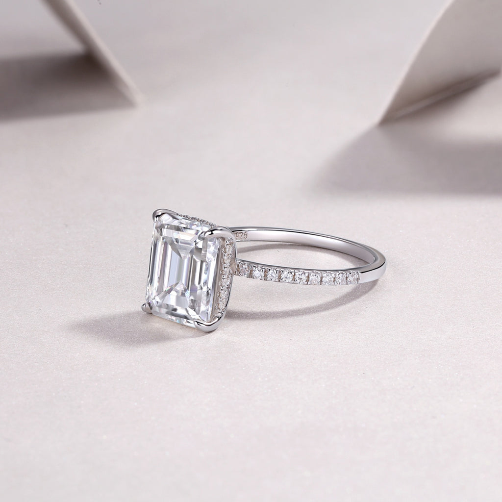 Metropole Emerald-Cut Moissanite Solitaire Ring in Sterling Silver