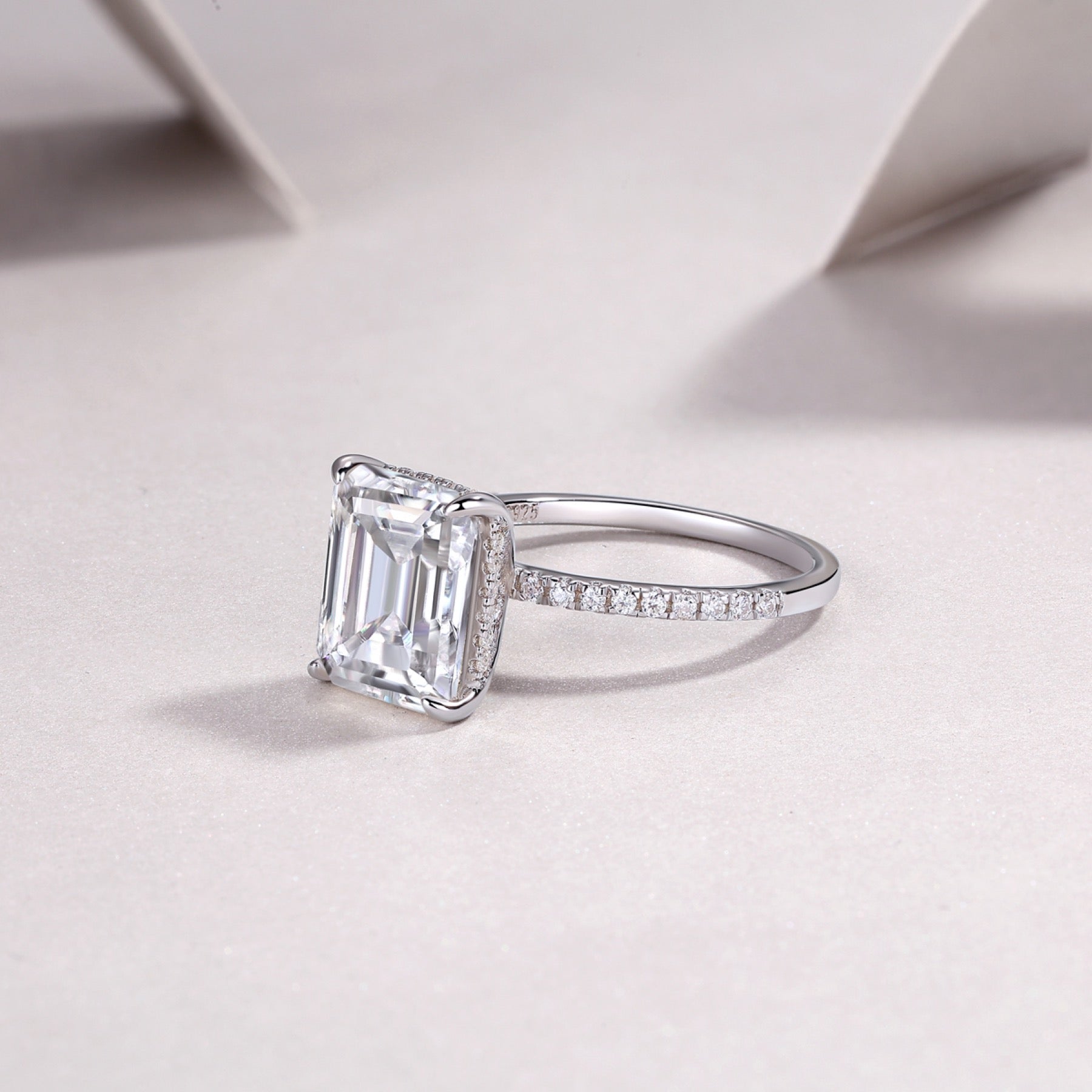 Metropole Emerald-Cut Moissanite Solitaire Ring in Sterling Silver