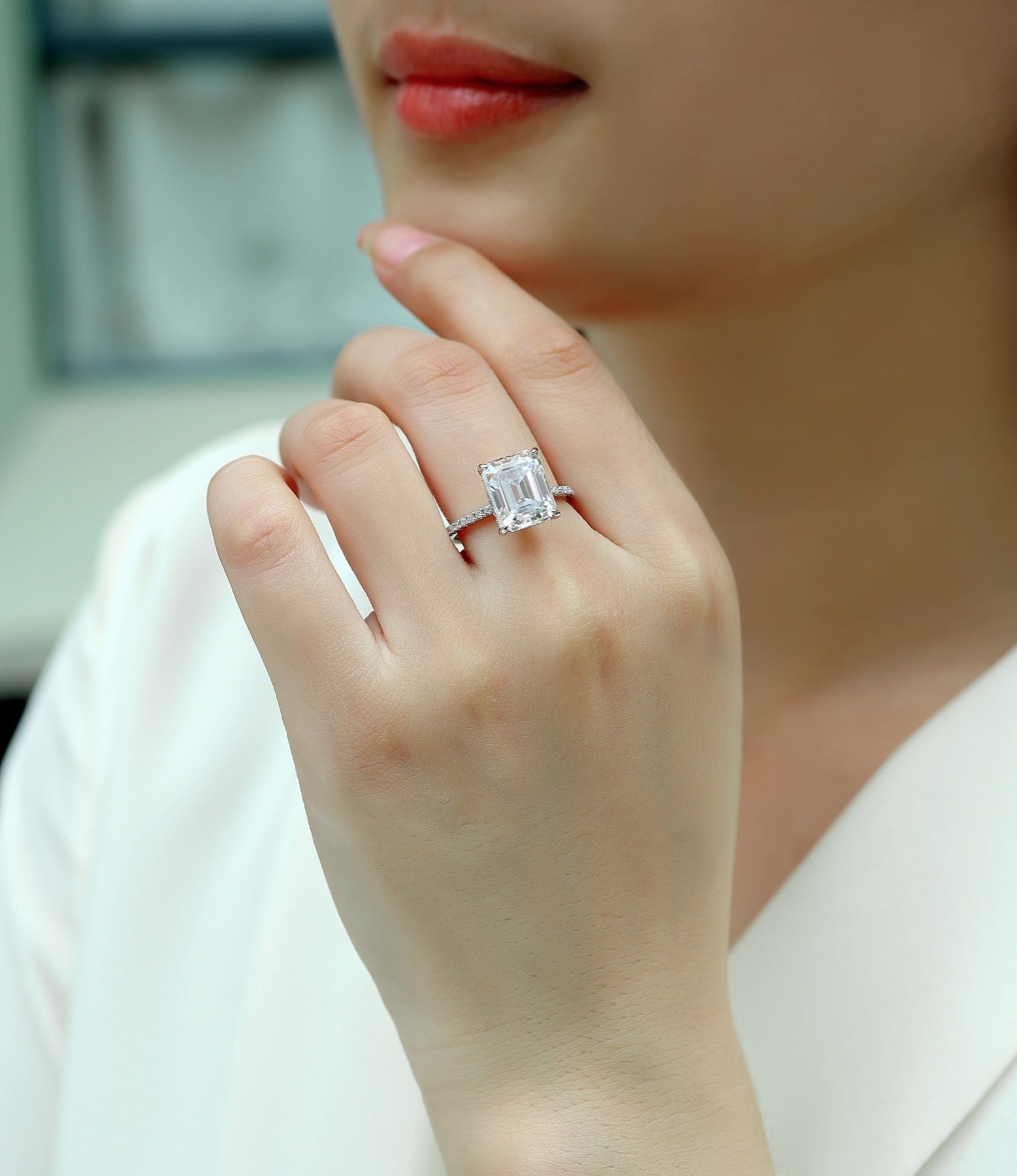 Metropole Emerald-Cut Moissanite Solitaire Ring in Sterling Silver