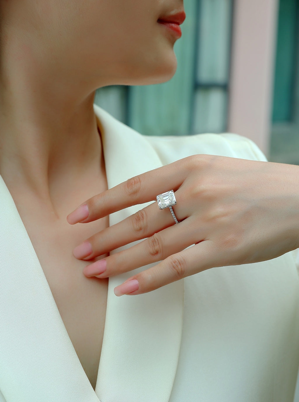 Metropole Emerald-Cut Moissanite Solitaire Ring in Sterling Silver