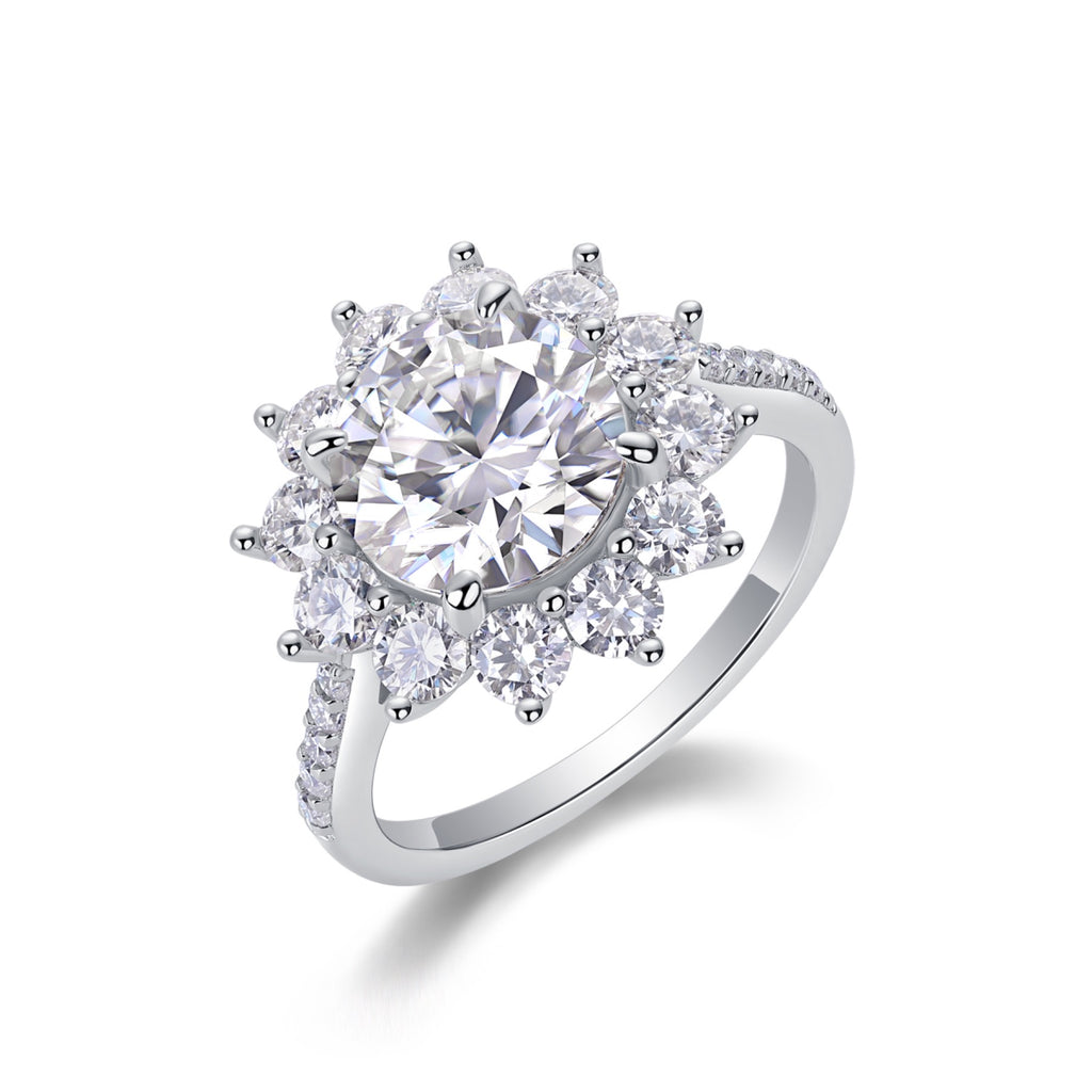 Girasole 3 Carat Moissanite Halo Ring in Sterling Silver