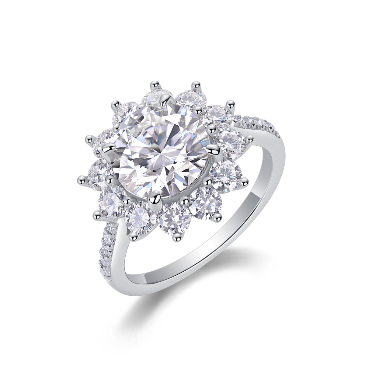 Girasole 3 Carat Moissanite Halo Ring in Sterling Silver