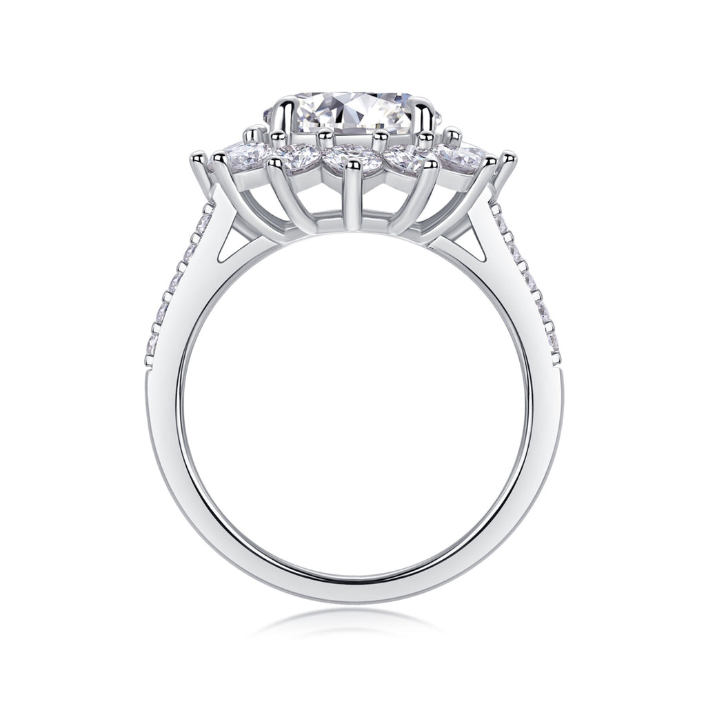 Girasole 3 Carat Moissanite Halo Ring in Sterling Silver