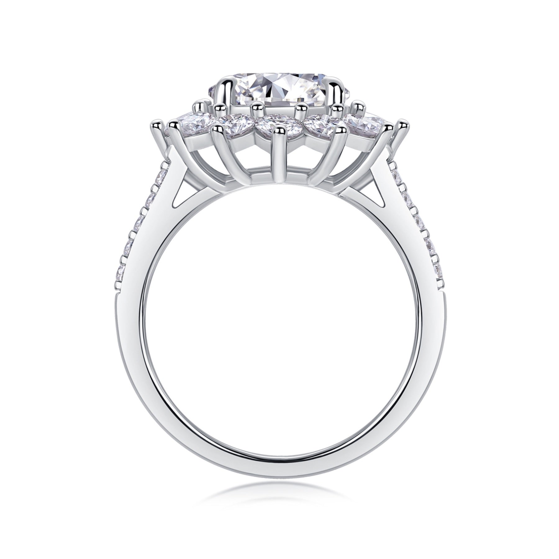 Girasole 3 Carat Moissanite Halo Ring in Sterling Silver