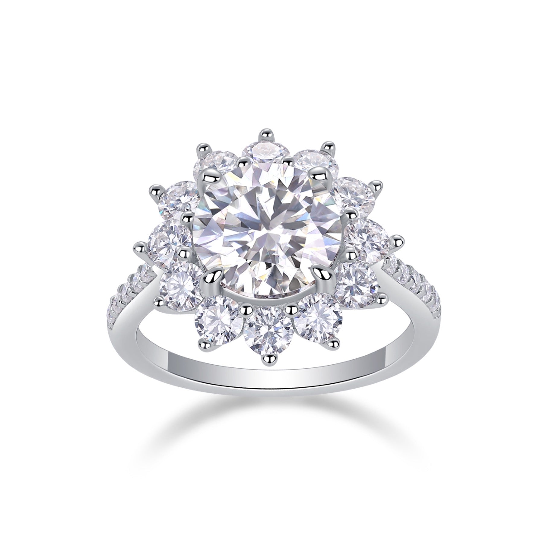 Girasole 3 Carat Moissanite Halo Ring in Sterling Silver
