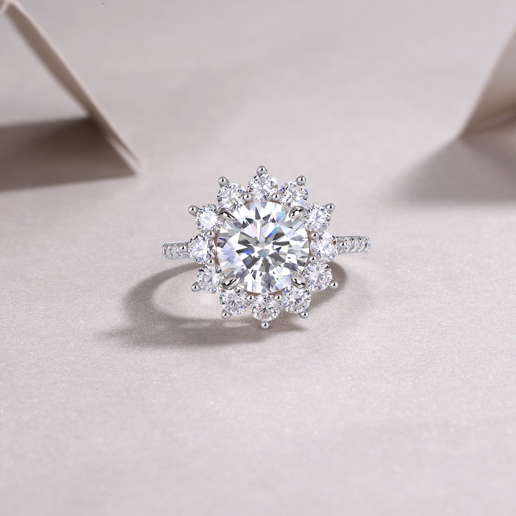 Girasole 3 Carat Moissanite Halo Ring in Sterling Silver