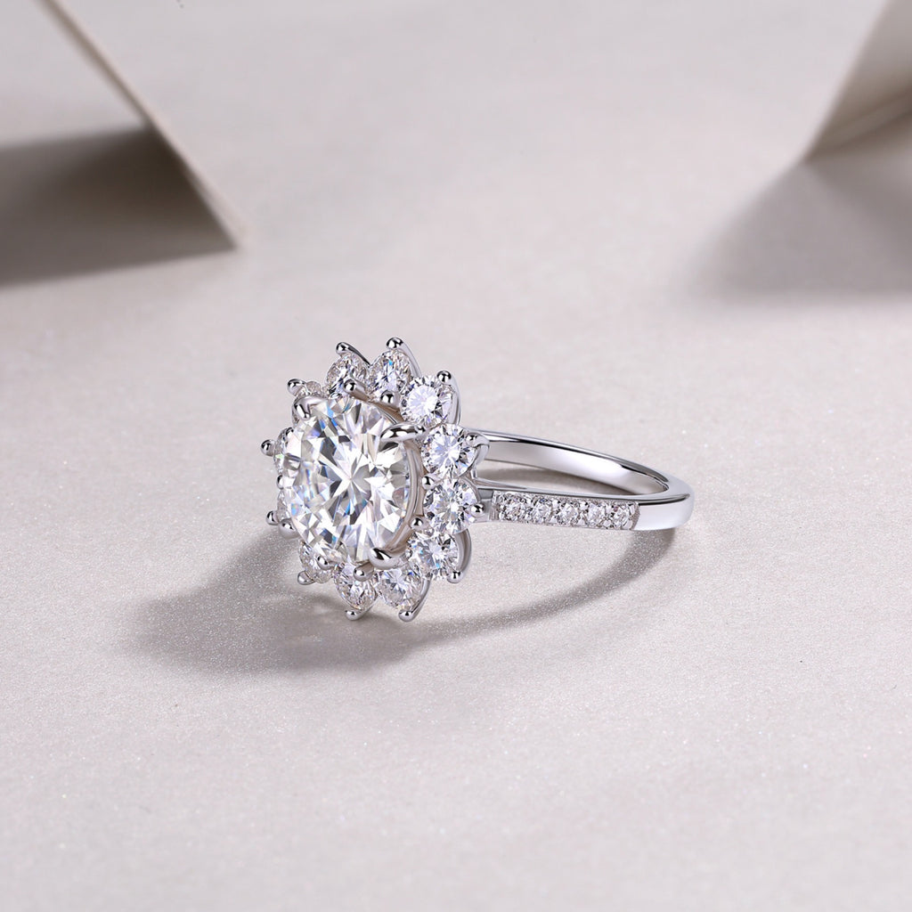 Girasole 3 Carat Moissanite Halo Ring in Sterling Silver