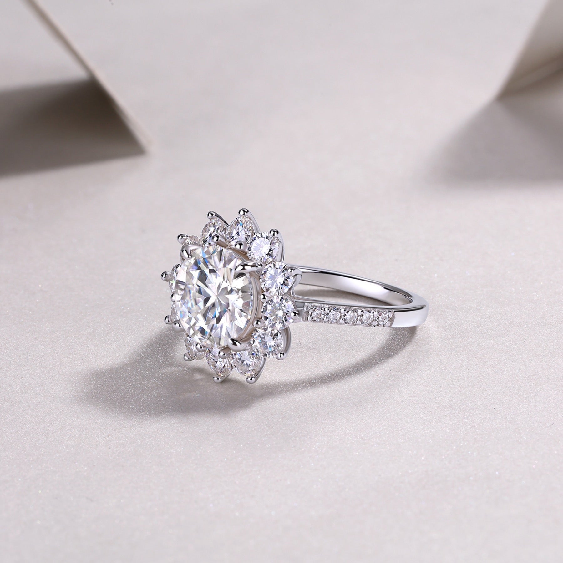 Girasole 3 Carat Moissanite Halo Ring in Sterling Silver