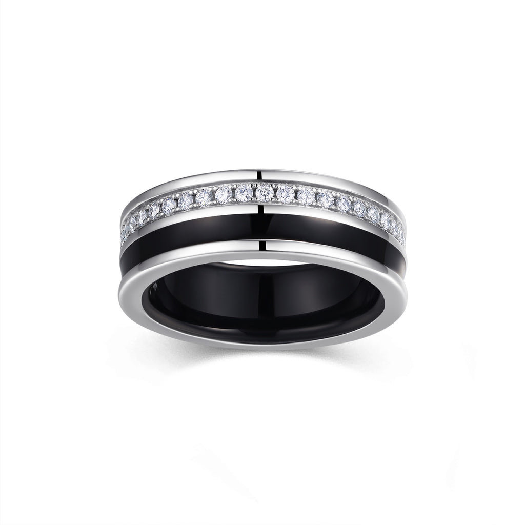 Noir Moissanite Enamel Band Ring in Sterling Silver