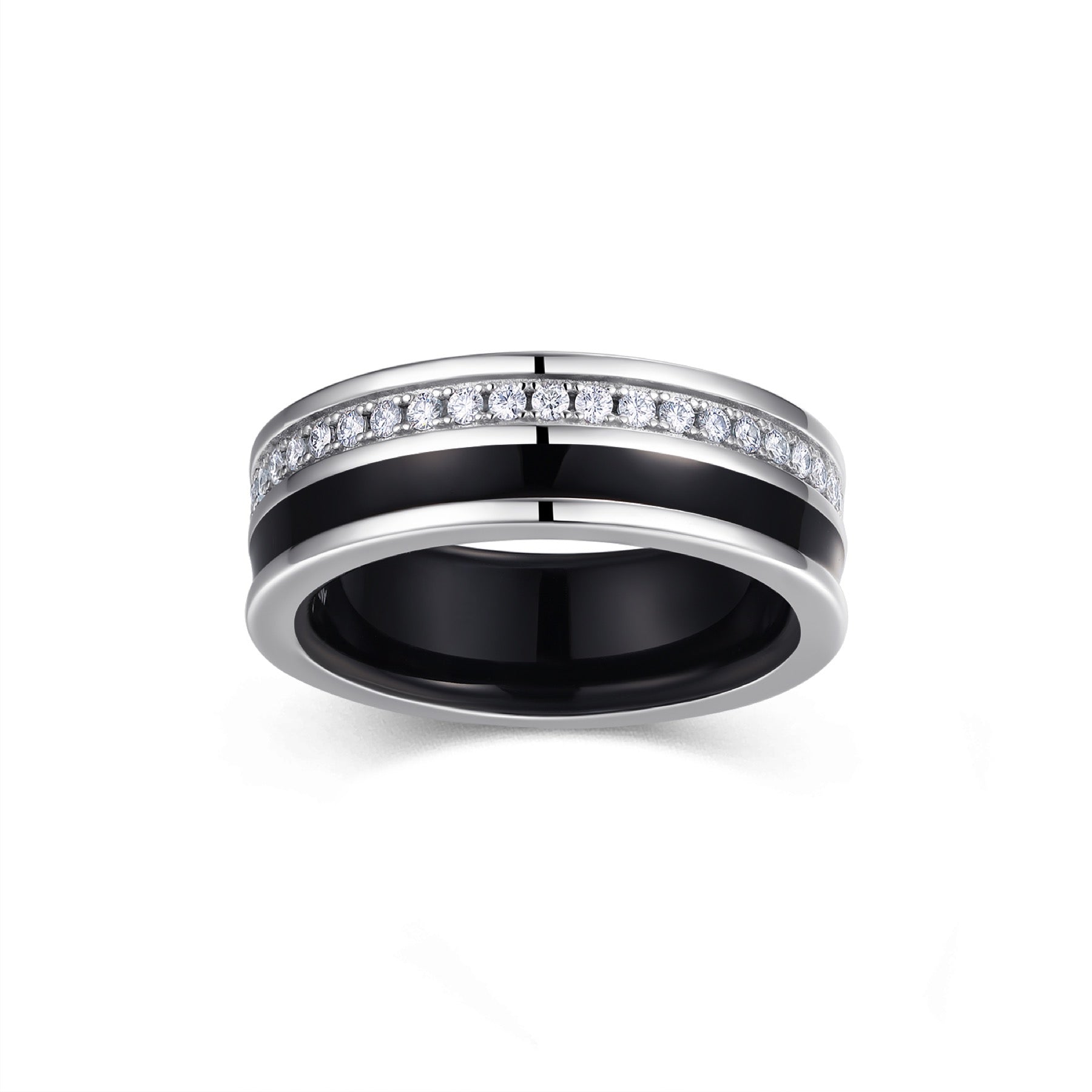 Noir Moissanite Enamel Band Ring in Sterling Silver