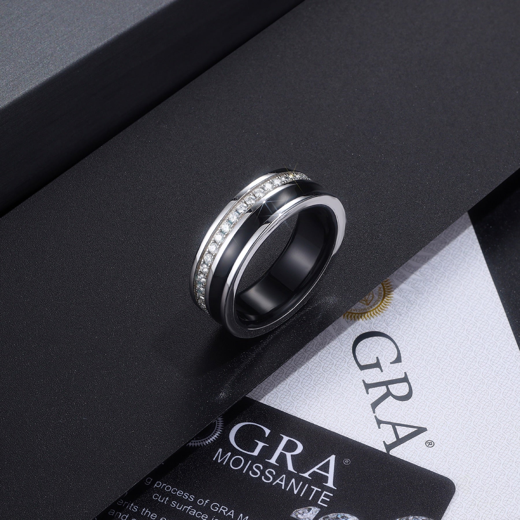 Noir Moissanite Enamel Band Ring in Sterling Silver