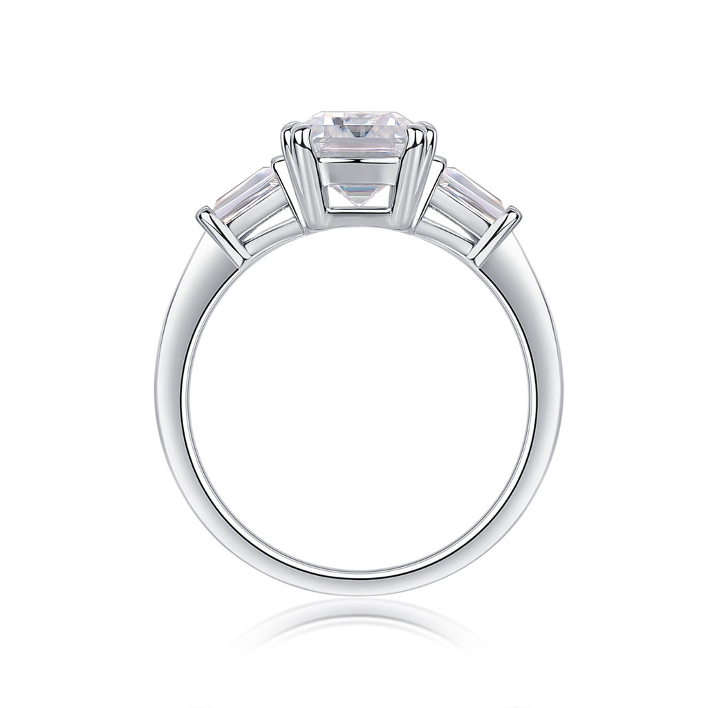 Reflekt Emerald-Cut Moissanite Three-Stone Ring in Sterling Silver