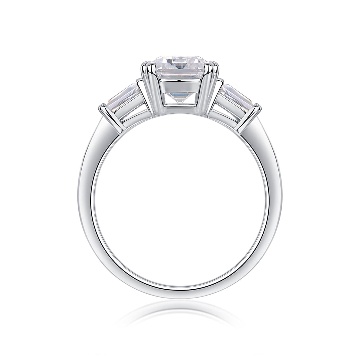 Reflekt 3 Carat Emerald-Cut Moissanite Three-Stone Ring in Sterling Silver