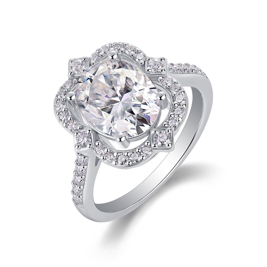 Camelia Oval-Cut Moissanite Halo Ring in Sterling Silver