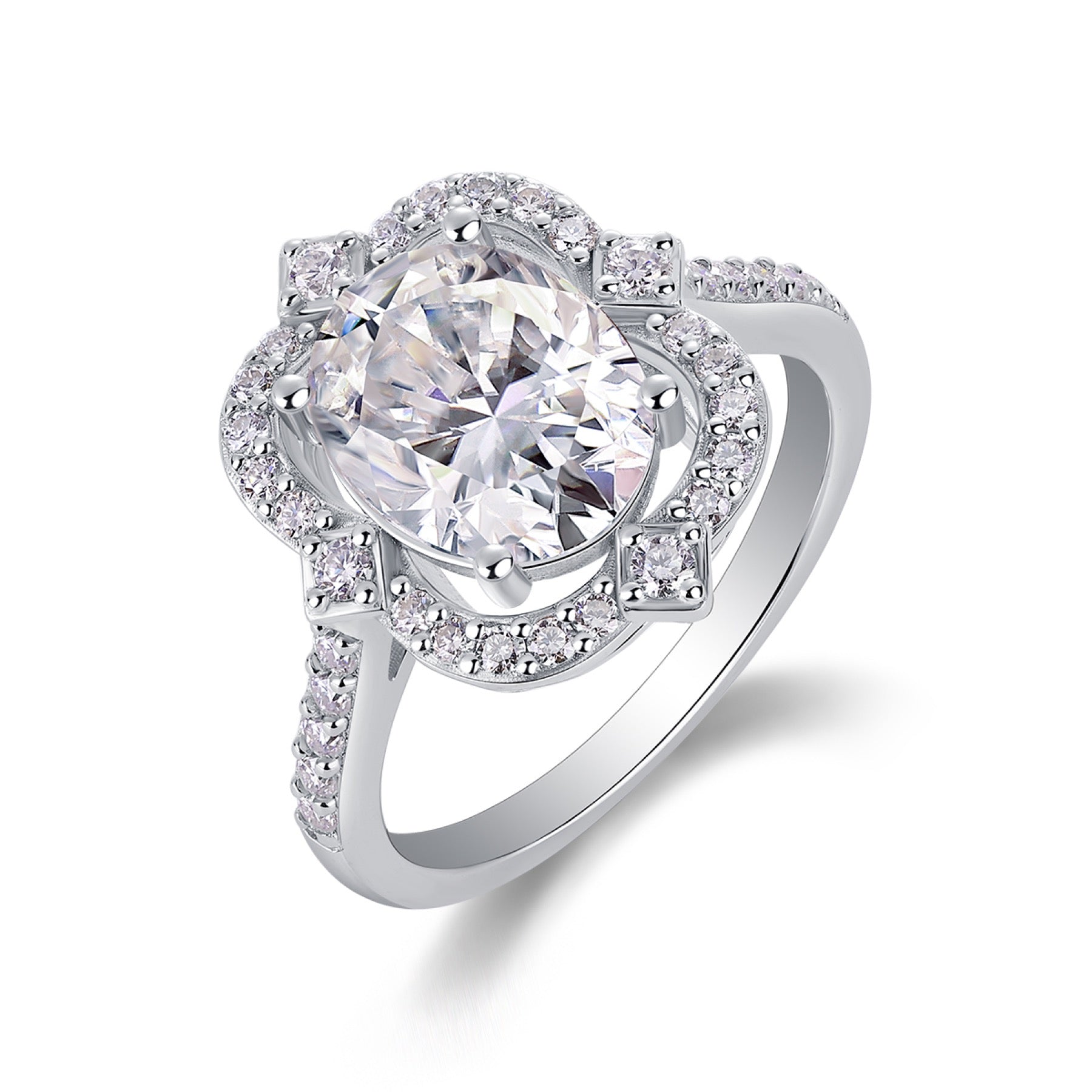 Camelia Oval-Cut Moissanite Halo Ring in Sterling Silver
