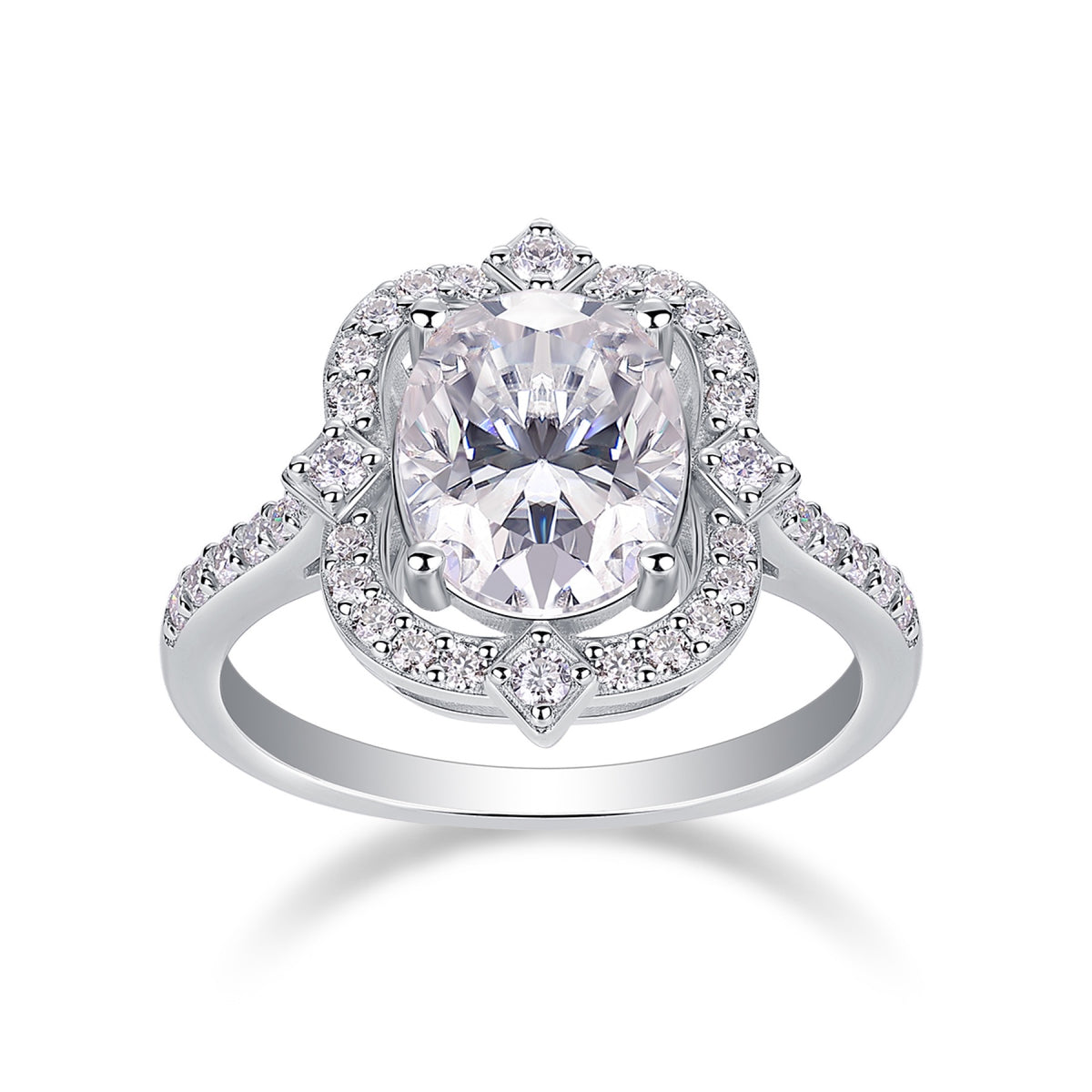 Camelia 3 Carat Oval-Cut Moissanite Halo Ring in Sterling Silver