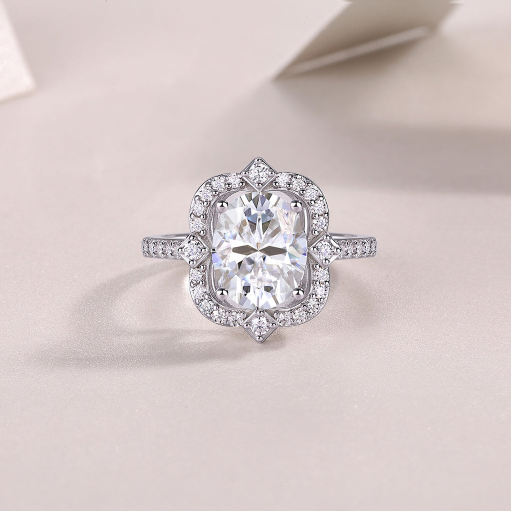 Camelia Oval-Cut Moissanite Halo Ring in Sterling Silver