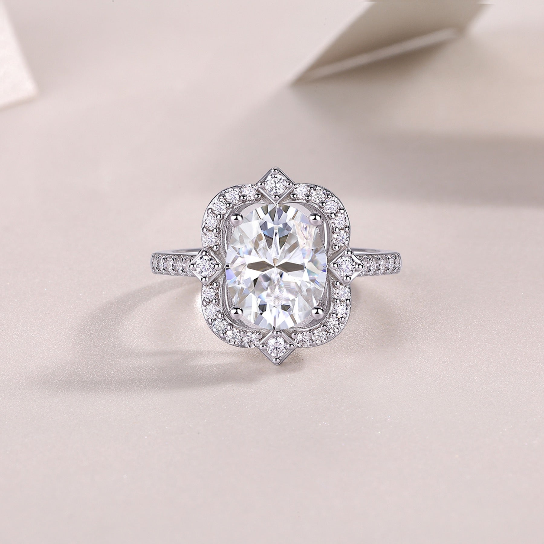 Camelia Oval-Cut Moissanite Halo Ring in Sterling Silver