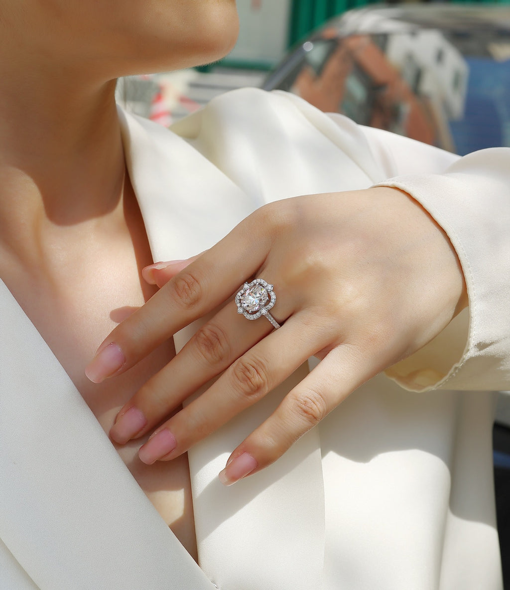Camelia Oval-Cut Moissanite Halo Ring in Sterling Silver