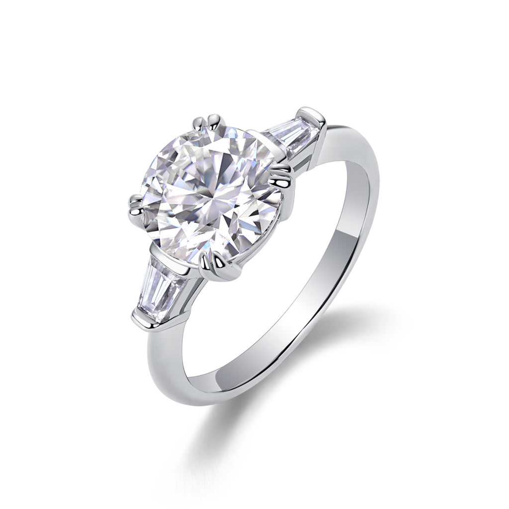 Everstep 3 Carat Moissanite Three-Stone Ring in Sterling Silver