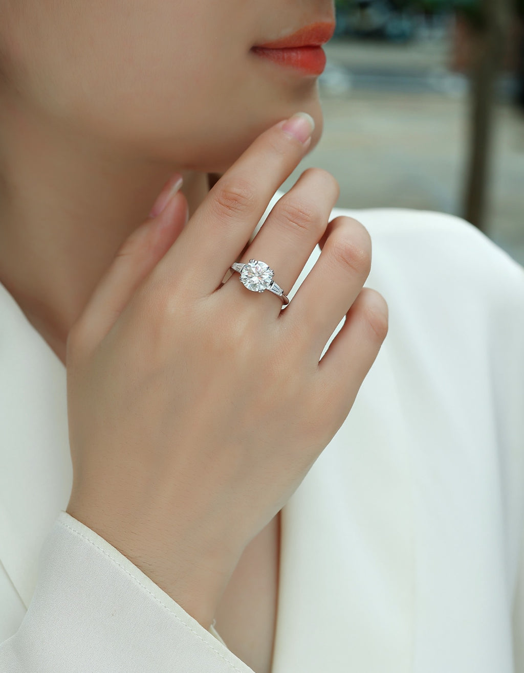 Everstep 3 Carat Moissanite Three-Stone Ring in Sterling Silver