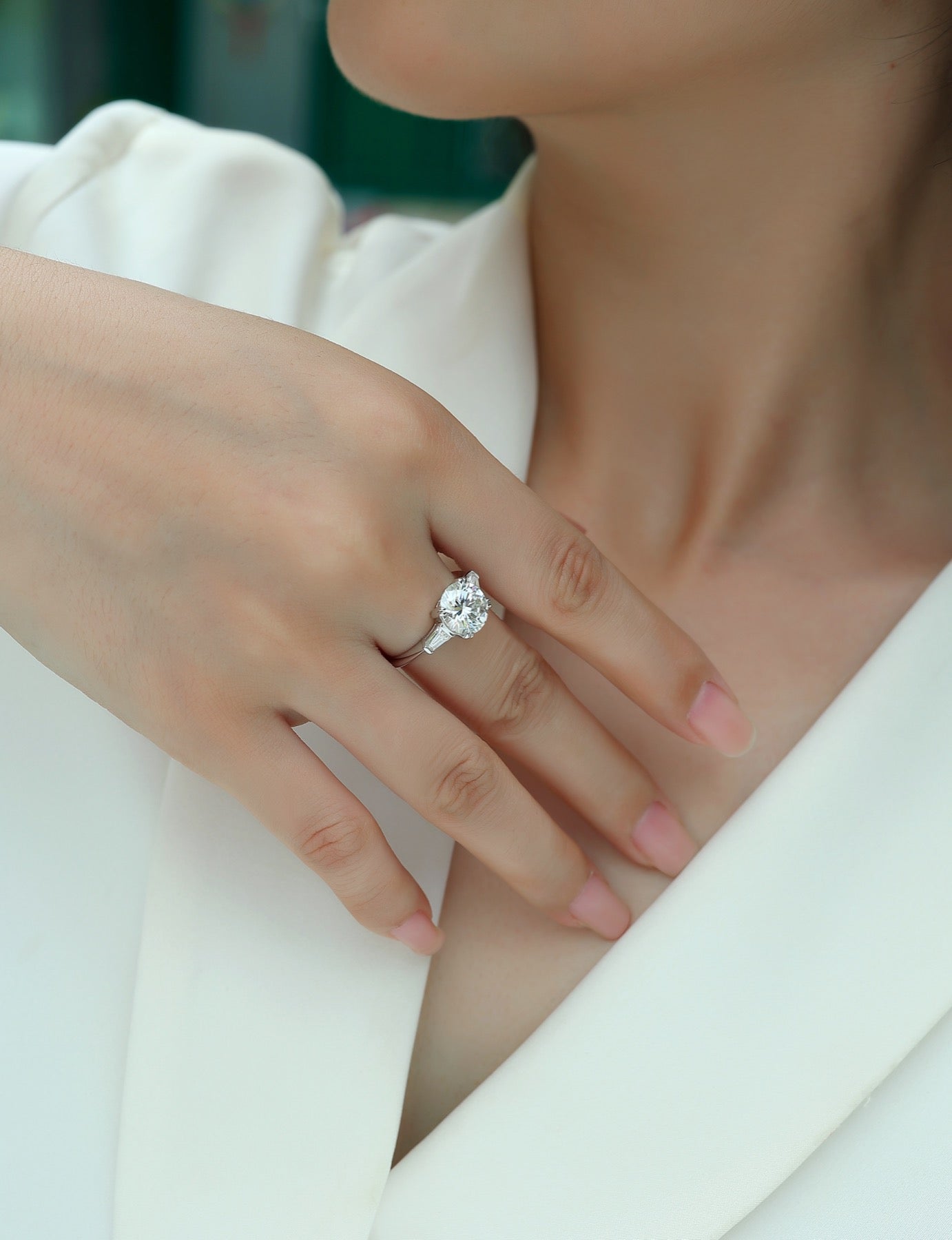 Everstep 3 Carat Moissanite Three-Stone Ring in Sterling Silver